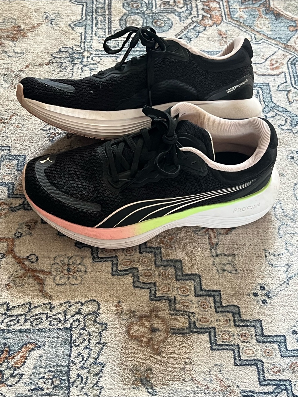 PUMA Women's Black Running Shoes with Pink & Lime Accent
